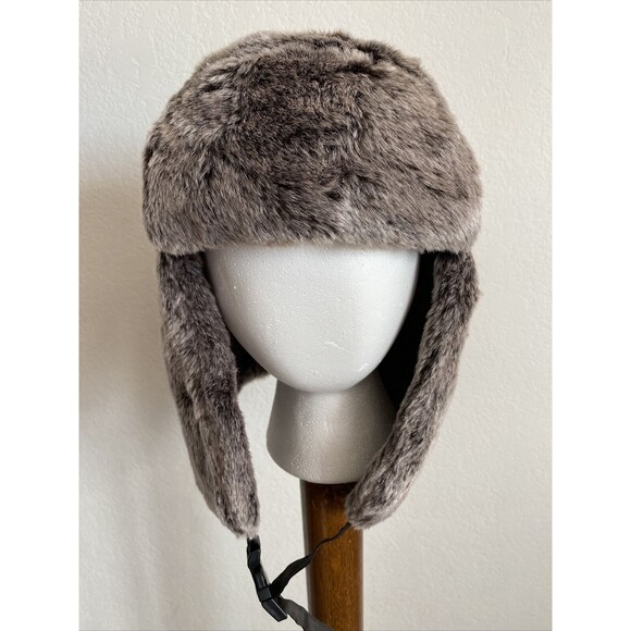 Dorfman Pacific DPC Ear Flap Hat Grey Faux Fur w Quilted Lining Trapper Hat S/M - Picture 2 of 8
